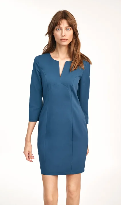 Fitted midi dress in azure colour