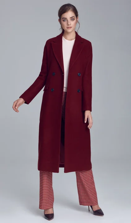 Double-row buttoned coat - claret