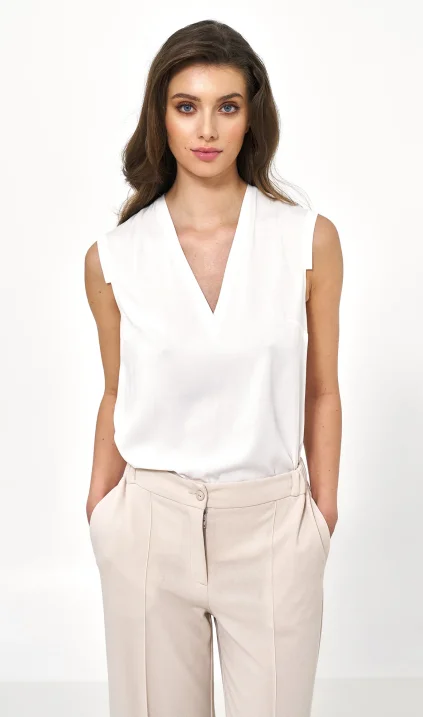 Viscose sleeveless blouse in ecru colour