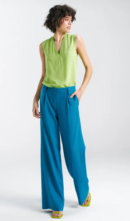 Linen pants, wide leg- blue