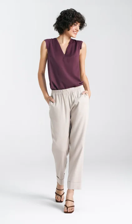 Linen pants, with a rubber band- beige