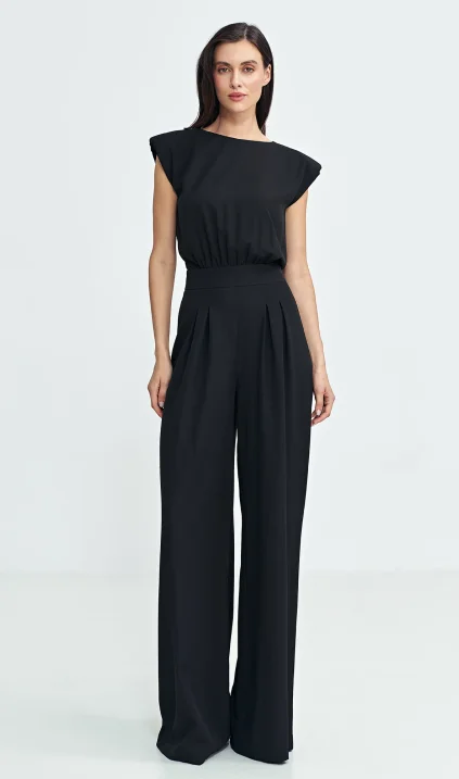 Jumpsuit with palazzo legs - black