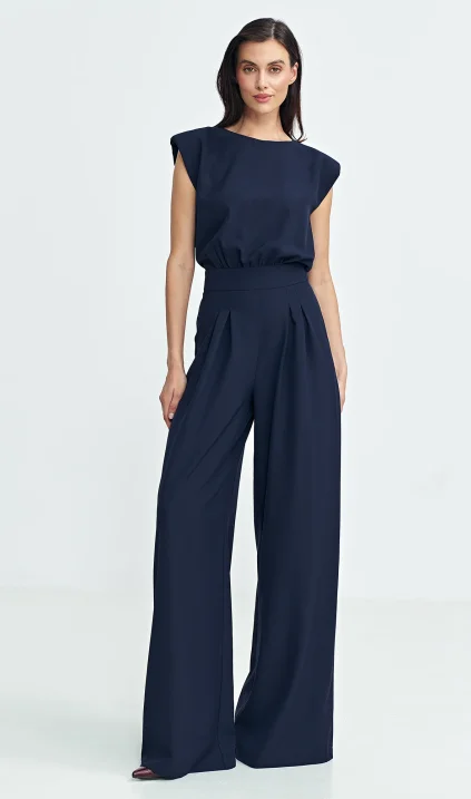 Jumpsuit with palazzo legs - navy blue