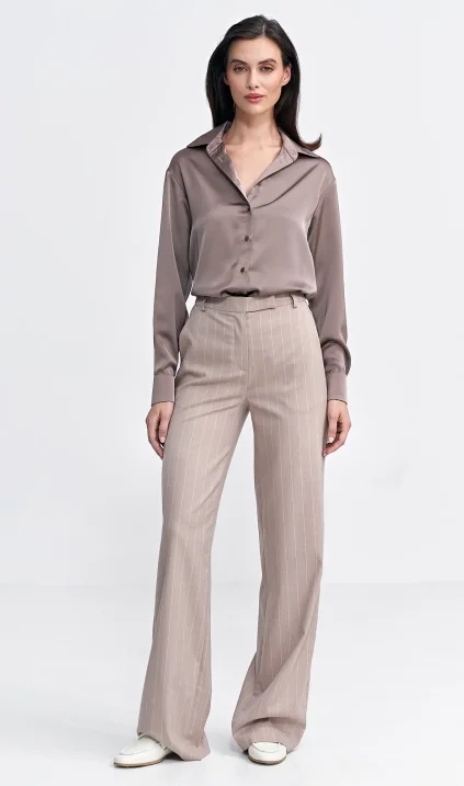 Bootcut trousers, striped - grey