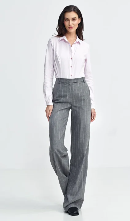 Bootcut trousers, striped - grey