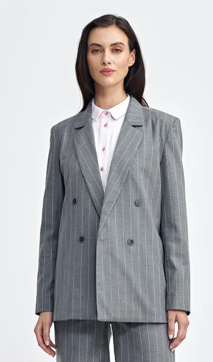 Oversize, double-breasted jacket, striped - grey