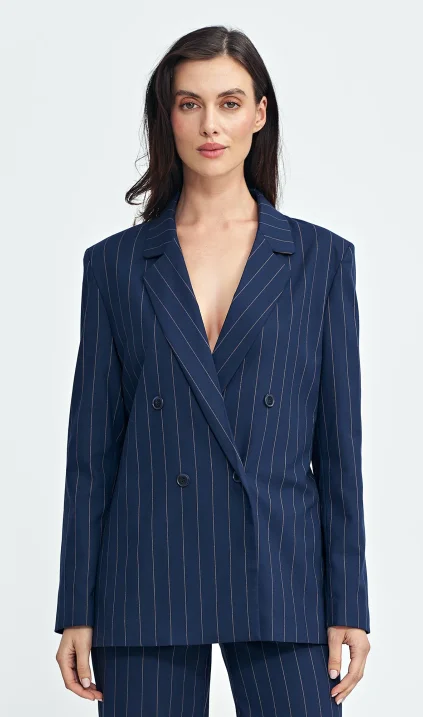 Oversize, double-breasted jacket, striped - navy blue