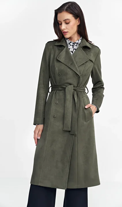 Double-breasted nubuck coat - green