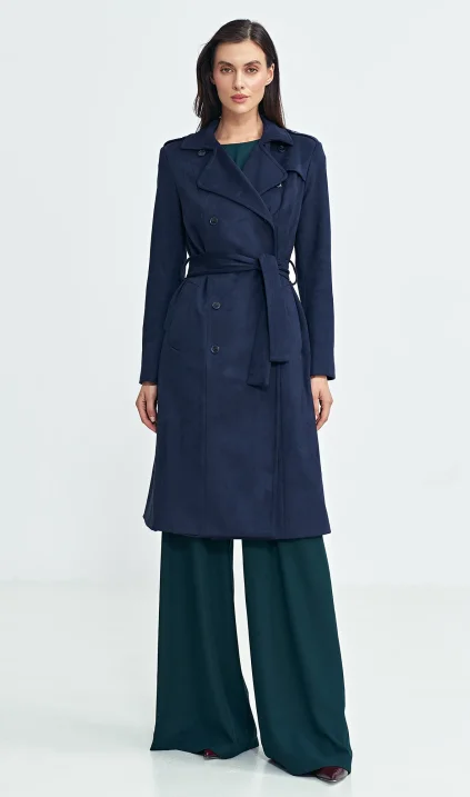Double-breasted nubuck coat - navy blue