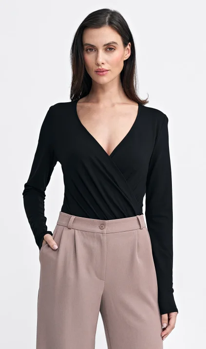 Body blouse with envelope neckline - black
