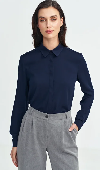 Blouse with classic collar- navy blue