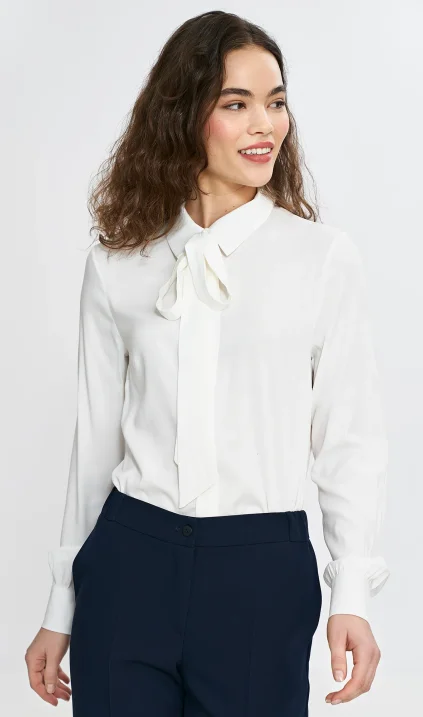 Blouse with a tie-neck sash - ecru
