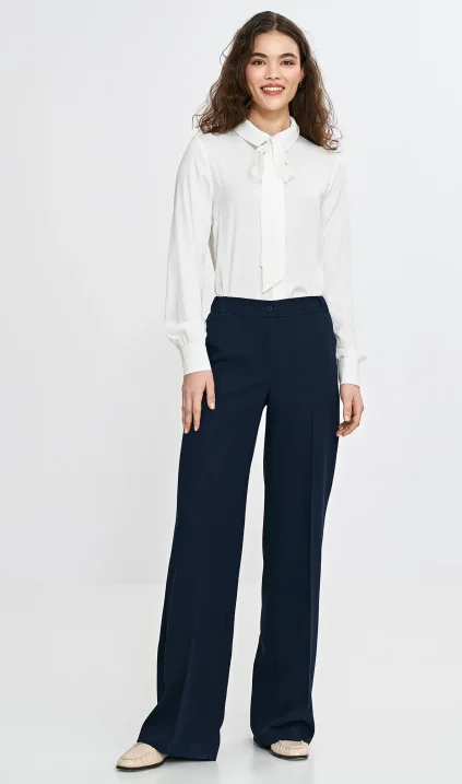 Trousers with an elastic waistband, wide-leg - navy blue