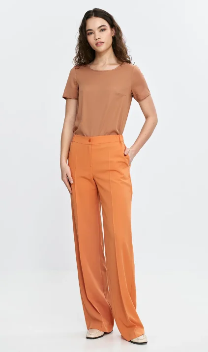 Trousers with an elastic waistband, wide-leg - orange
