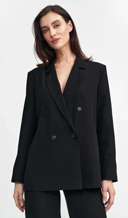 Oversize, double-breasted jacket - black