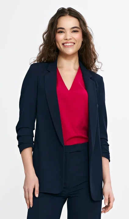 Jacket with 3/4 sleeves and pleats - navy blue