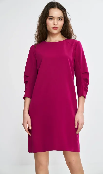 Dress with pleats on the sleeves - fuchsia