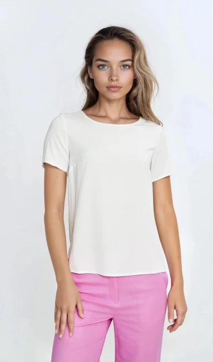 Basic blouse with short sleeves - ecru
