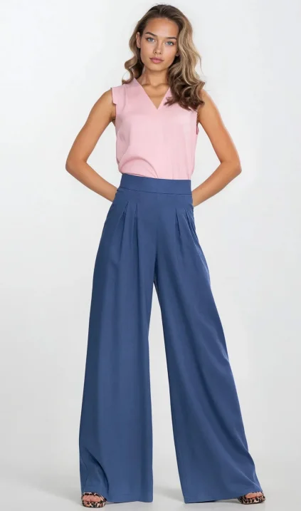 Rayon palazzo trousers - cobalt