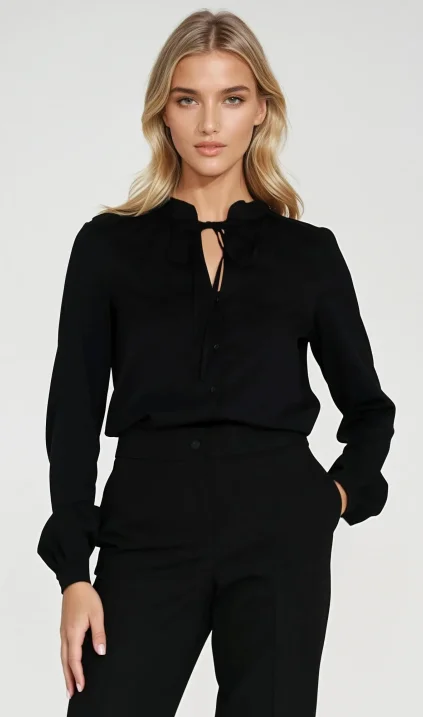 Blouse with tie at the neck - black