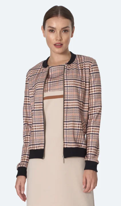 Bomber jacket in beige checkered