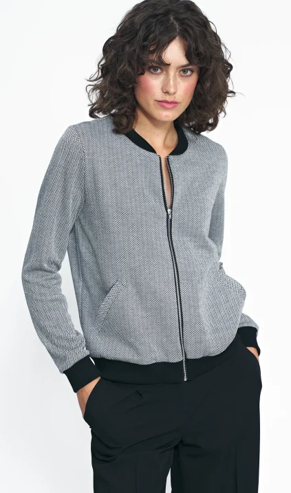 Black patterned bomber jacket