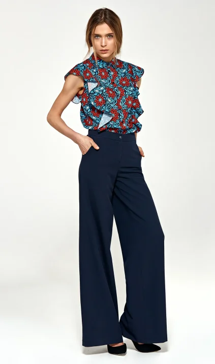 Trousers in palazzo style - navy blue