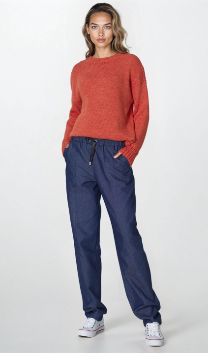 Denim trousers with ribbing