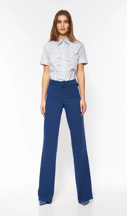 Cobalt trousers with wide-down leg