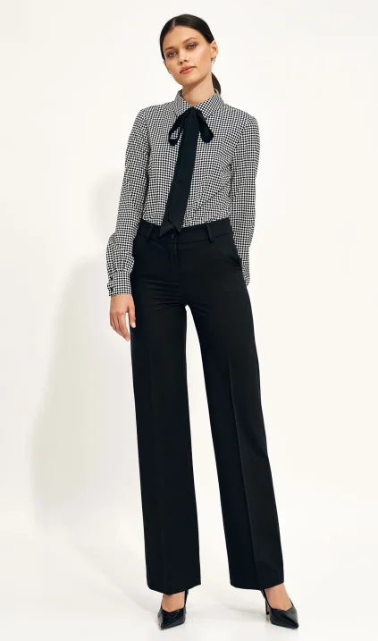 Black women's trousers in wide leg style