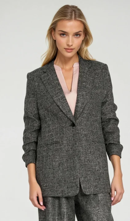 Blazer with pleated sleeves - dark grey melange