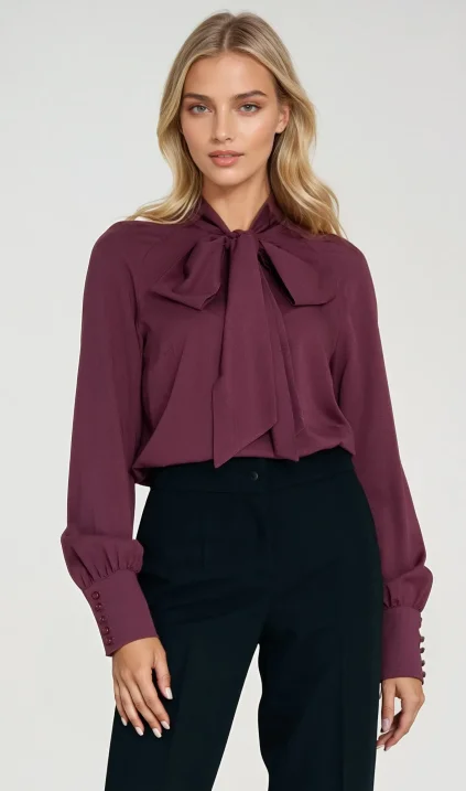 Viscose blouse with sash - plum