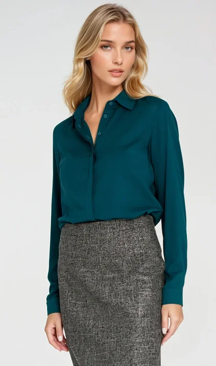 Blouse with hidden placket - emerald