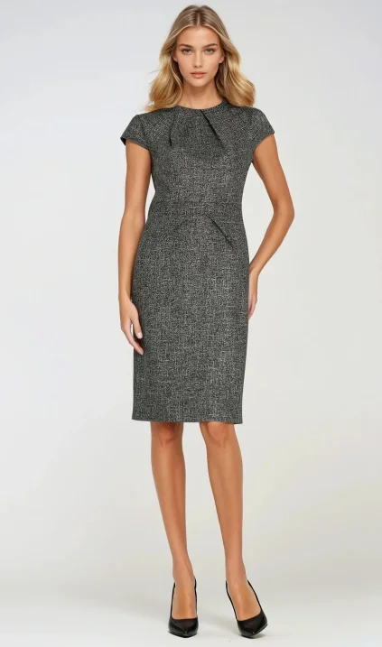 Dress with pleats at neckline - black