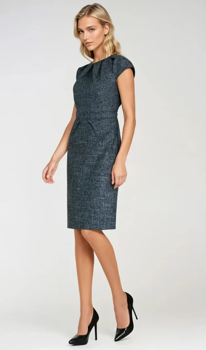 Dress with pleats at neckline - navy blue