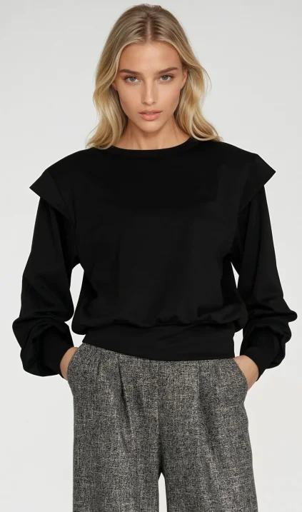 Sweatshirt with high ribbed cuffs - black