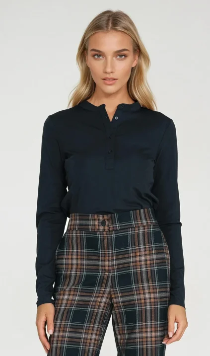 Polo blouse with stand-up collar - navy blue