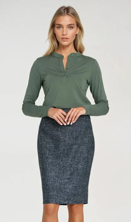 Polo blouse with stand-up collar - olive