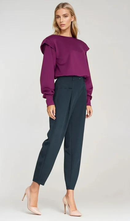 High-waisted baggy trousers - navy blue