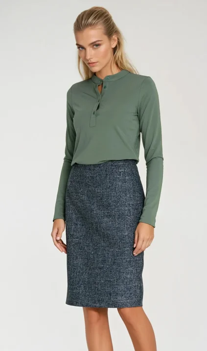 Pencil skirt with decorative zipper - navy blue melange