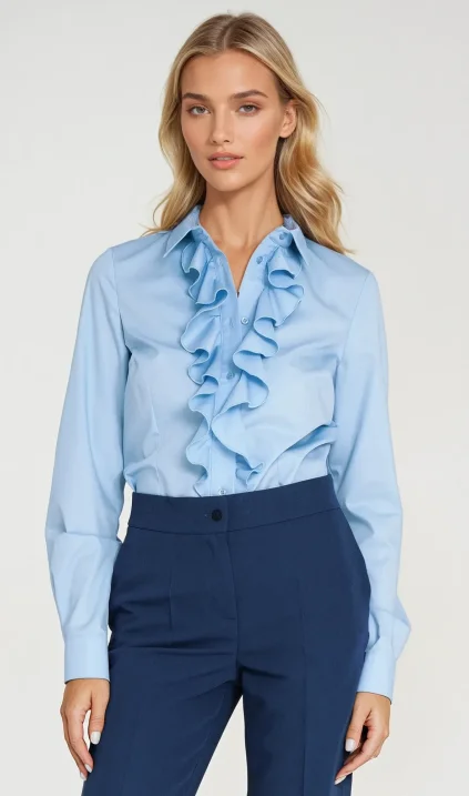 Shirt with ruffle - light blue