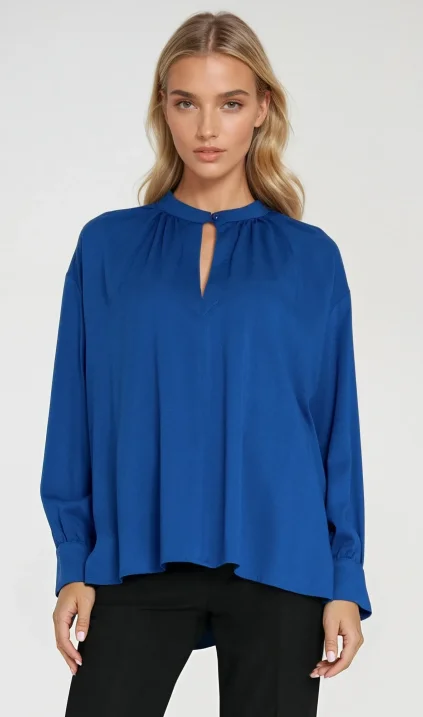 Oversized blouse with gathers - cornflower blue