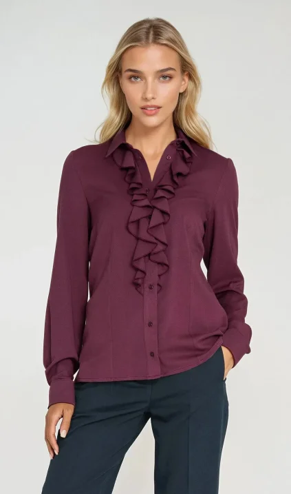 Viscose blouse with ruffle - plum