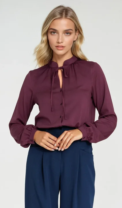 Blouse with tie at the neck - plum