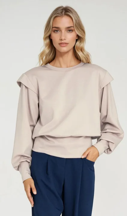 Sweatshirt with high ribbed cuffs - beige