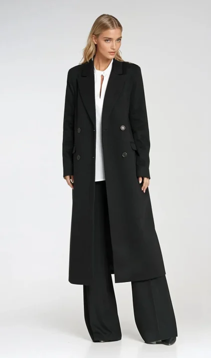 Elegant double-breasted coat - black