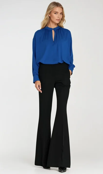 Classic pressed seam flared trousers - black