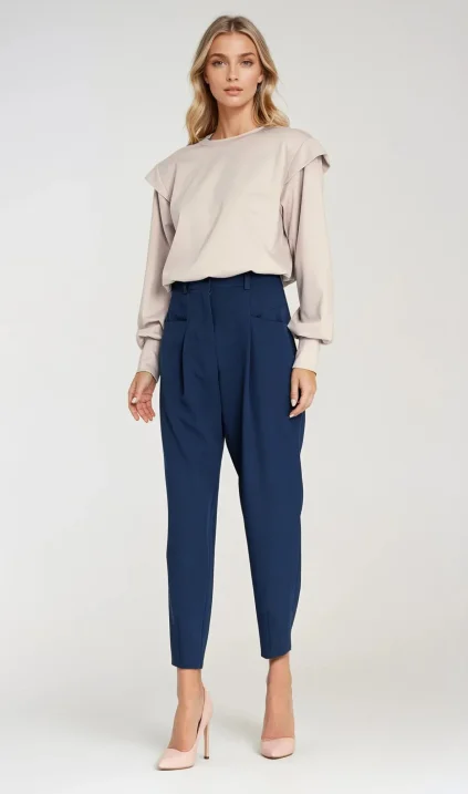 High-waisted baggy trousers - cobalt