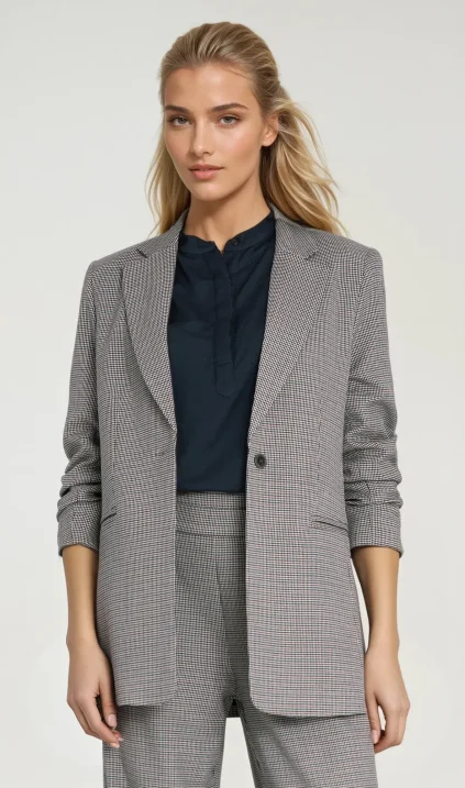 Blazer with pleated sleeves - houndstooth