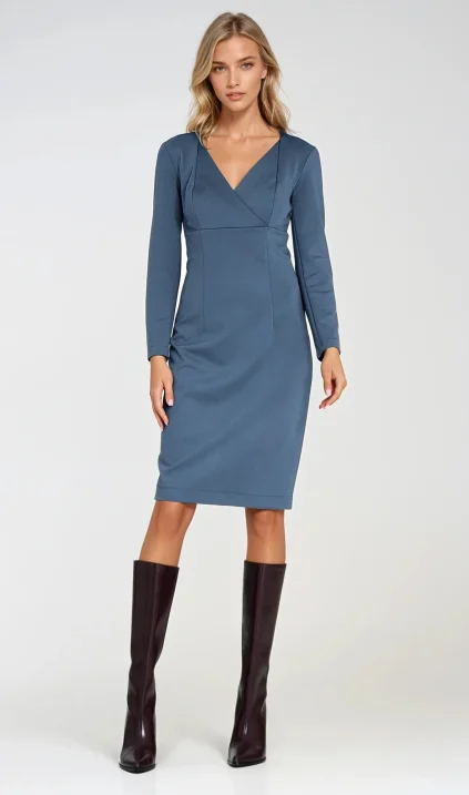 Dress with boat neckline - cobalt